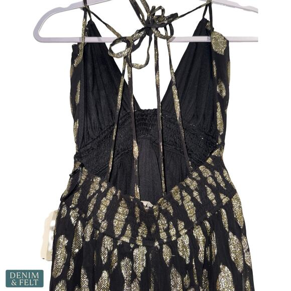 NEW Altar’d State Vanessa Maxi Dress Black Gold Metallic Boho Maxi Formal Glam - Picture 9 of 12